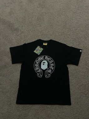 Bape Black Short Sleeve Tee with White Front Logo